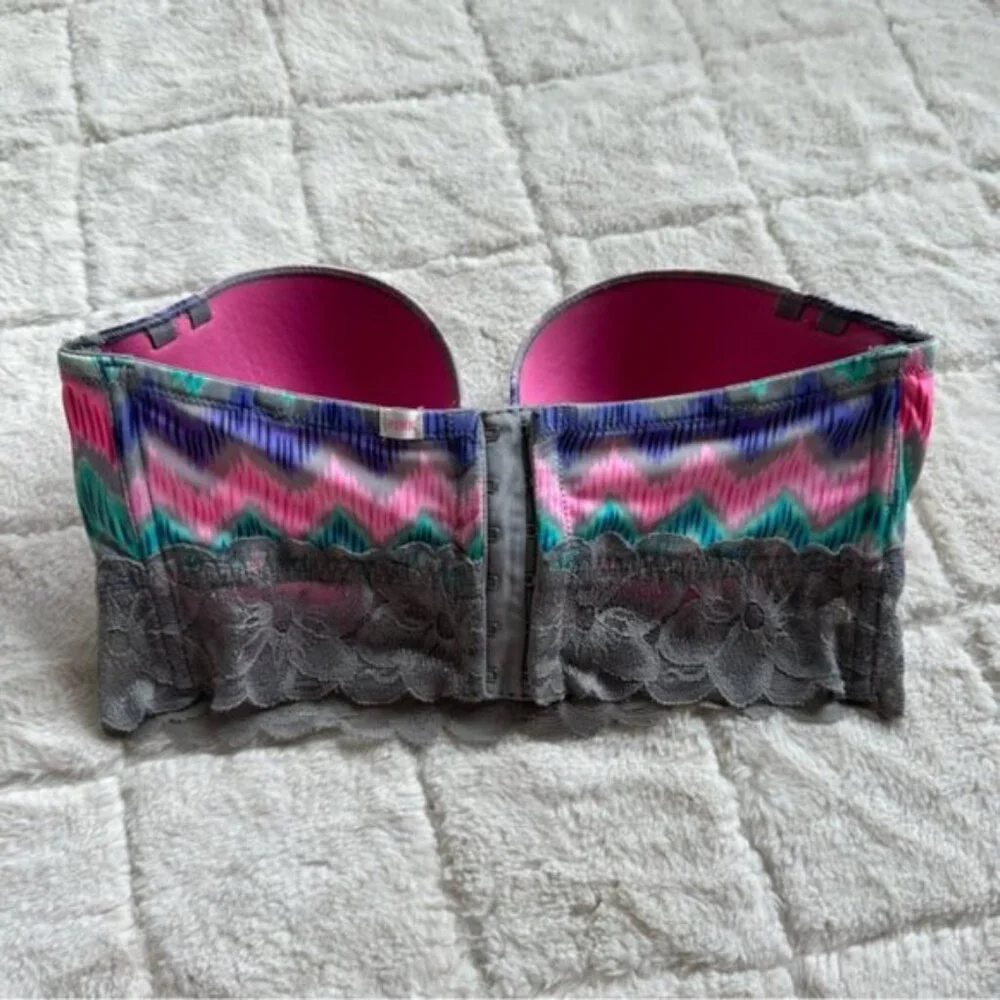 Victoria's Secret PINK | Gray & Rainbow Chevron Strapless Bustier | Size 34D
